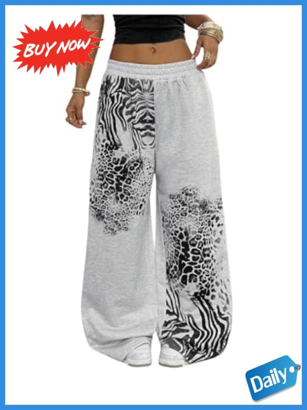 Y2K Goth Leopard Print Baggy Sweatpants Wide Leg Long Pants Loose Fit